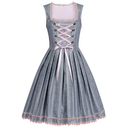 Dirndl dress in grey – Oktoberfest | With pink lace apron for an elegant traditional style 2