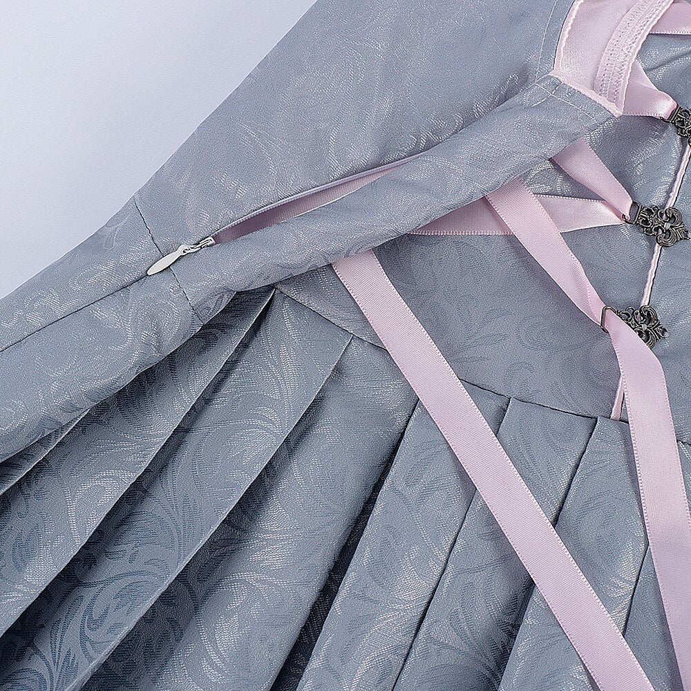 Dirndl dress in grey – Oktoberfest | With pink lace apron for an elegant traditional style 3