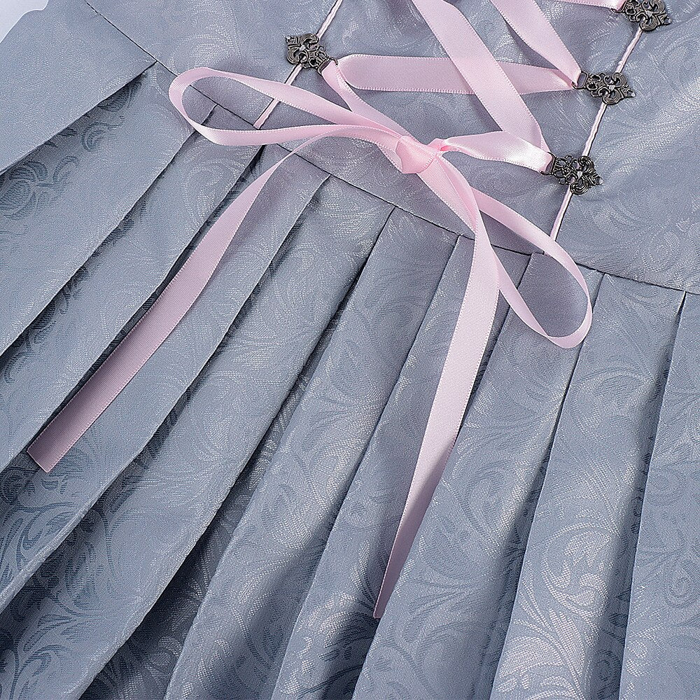Dirndl dress in grey – Oktoberfest | With pink lace apron for an elegant traditional style 4