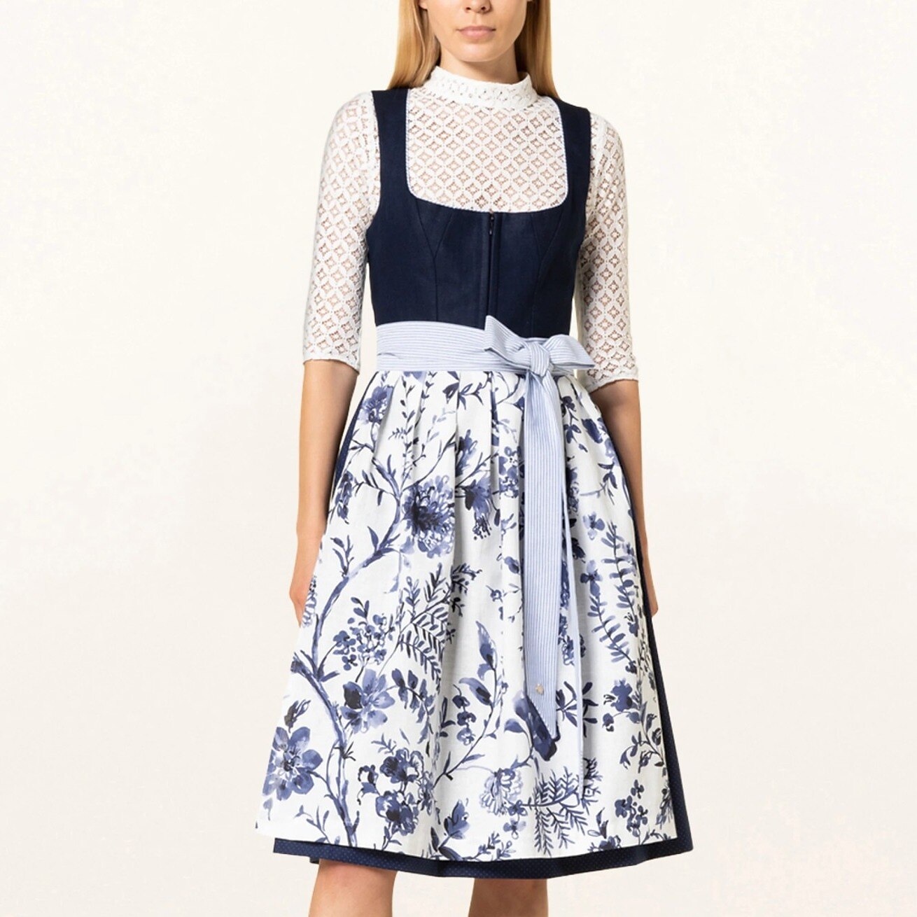 Dirndl dress with blue floral pattern – Oktoberfest | Romantic traditional dress with apron 0