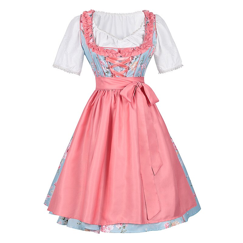 Dirndl dress with pink floral pattern – Oktoberfest | With apron and blouse for a romantic traditional look 0