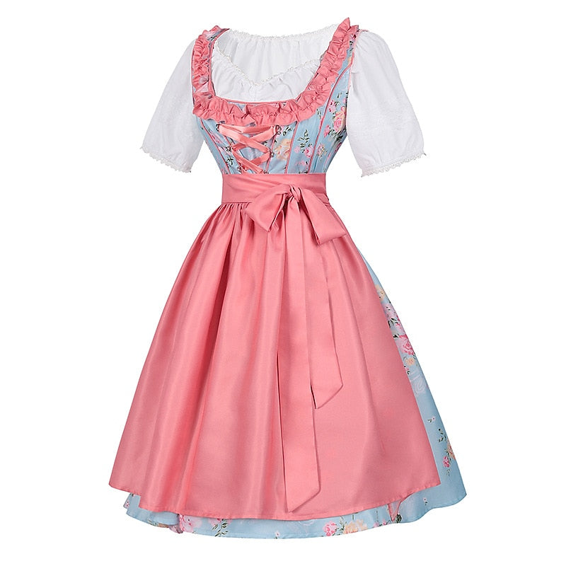 Dirndl dress with pink floral pattern – Oktoberfest | With apron and blouse for a romantic traditional look 1