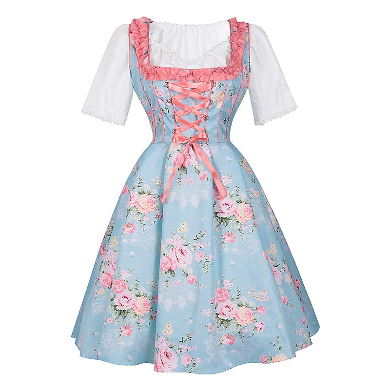 Dirndl dress with pink floral pattern – Oktoberfest | With apron and blouse for a romantic traditional look 2