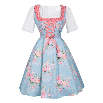 Dirndl dress with pink floral pattern – Oktoberfest | With apron and blouse for a romantic traditional look 2