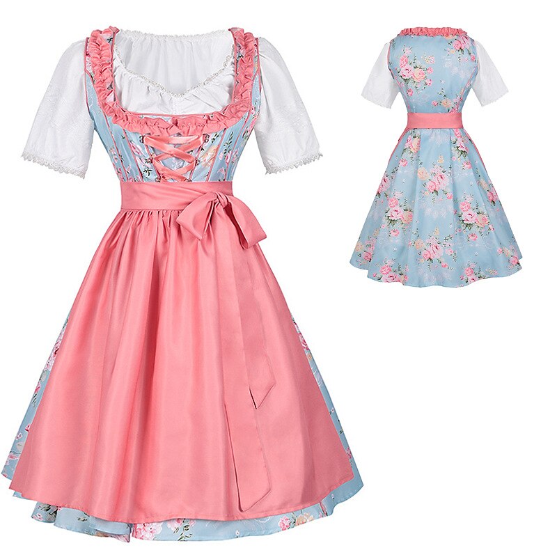 Dirndl dress with pink floral pattern – Oktoberfest | With apron and blouse for a romantic traditional look 3