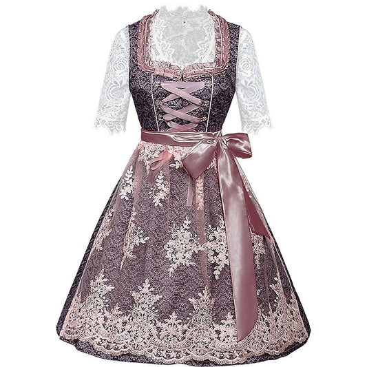 Dirndl dress with rose pattern – Oktoberfest | Romantic traditional dress with blouse & apron 0
