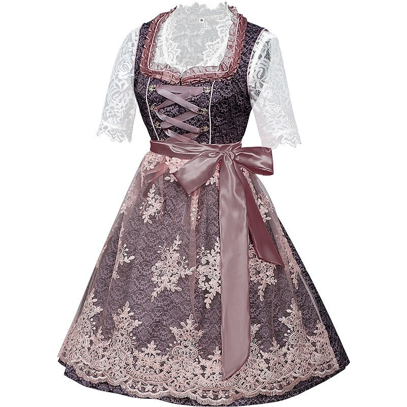Dirndl dress with rose pattern – Oktoberfest | Romantic traditional dress with blouse & apron 2