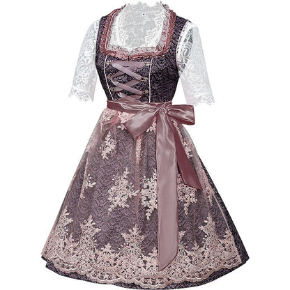 Dirndl dress with rose pattern – Oktoberfest | Romantic traditional dress with blouse & apron 2