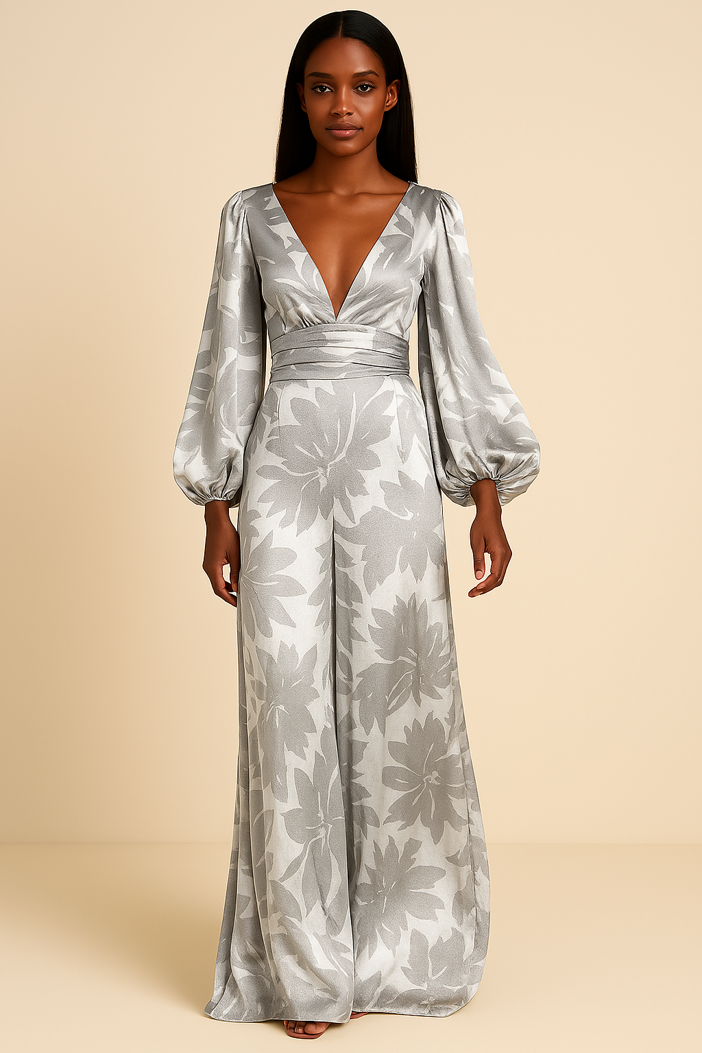 Hymans - Elegant V-Neck Loose-Fitting Maxi Dress for Women - Summer Party Wear-5