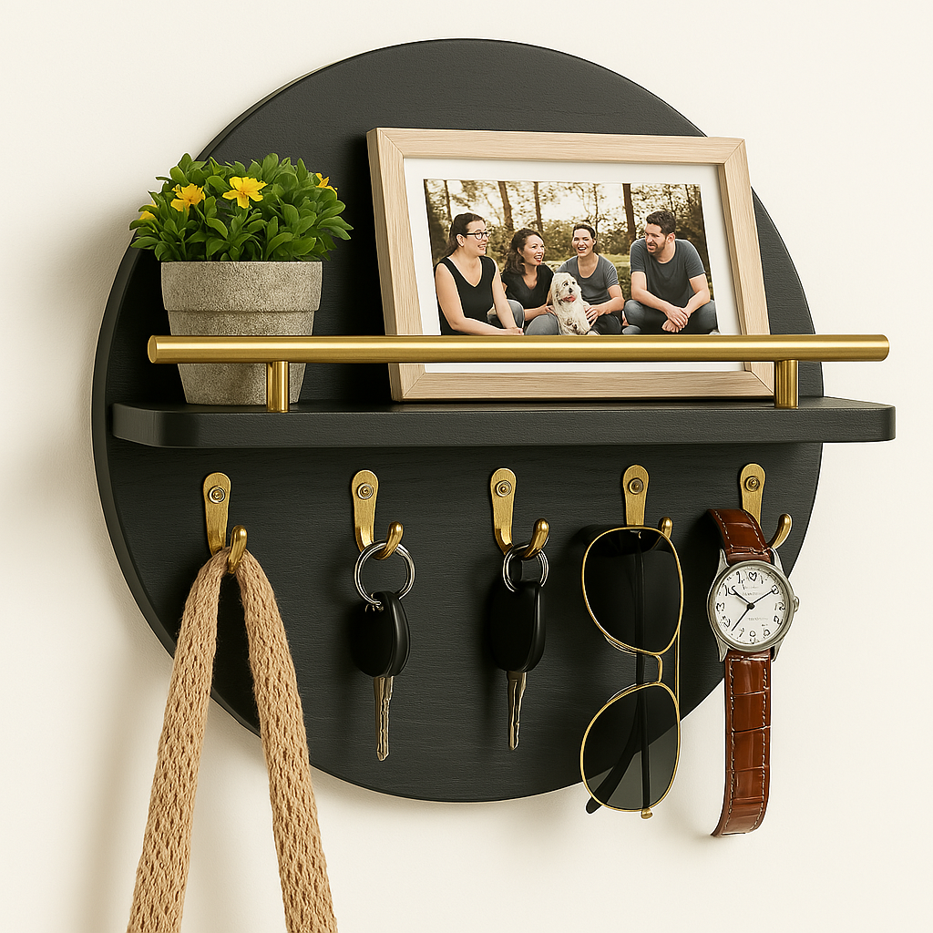 EcoWood | Stylish Sustainable Round Wall Key Holder Organizer 5