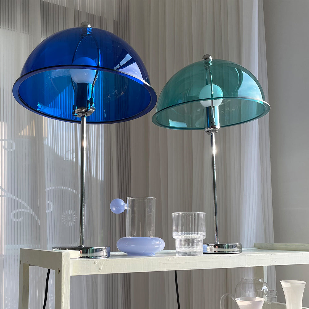 LuxeLight – Elegant Silver Table Lamp with Acrylic Accents