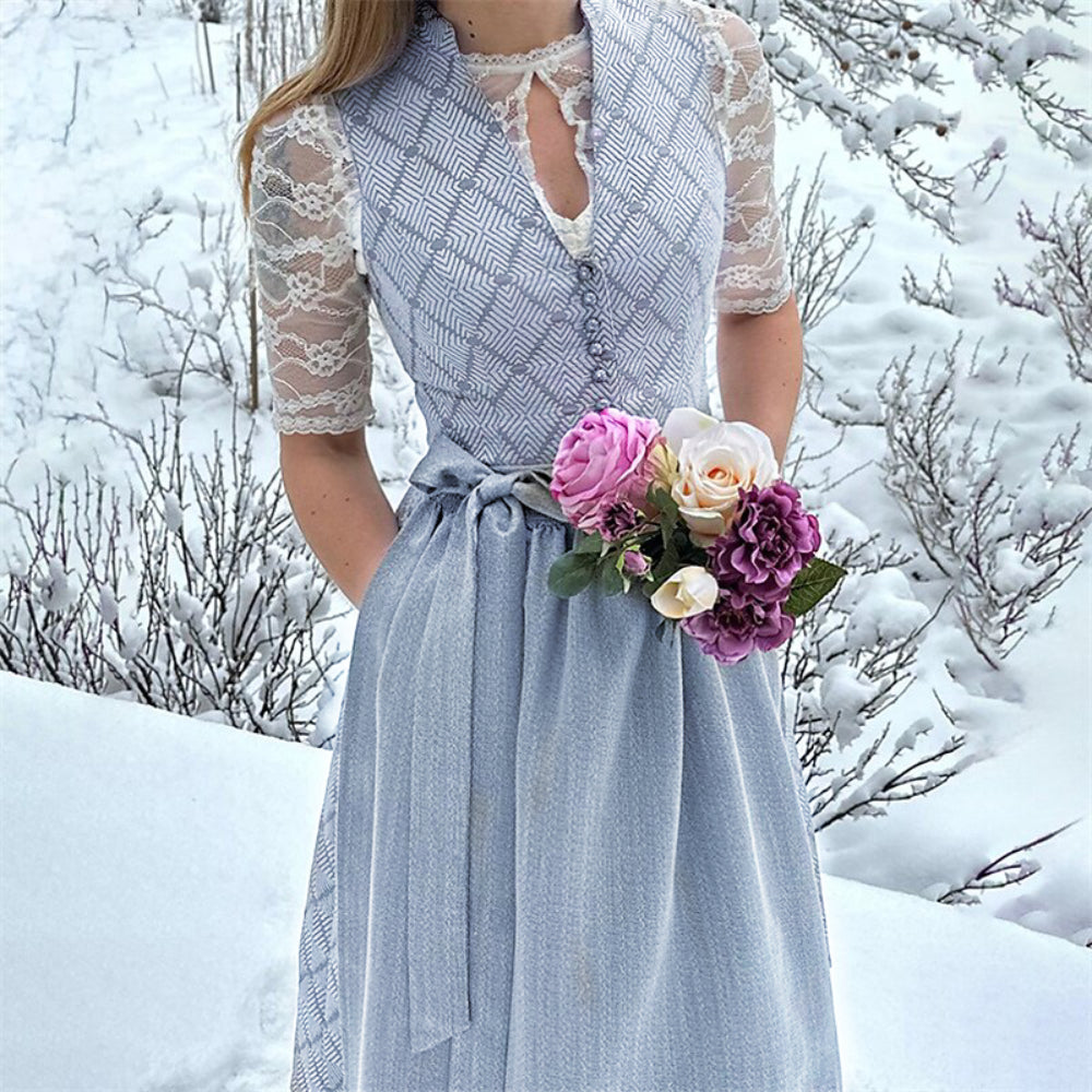 Elegant dirndl dress in gray – Oktoberfest | Stylish traditional dress with apron 0