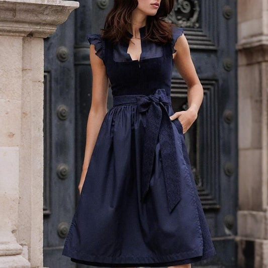 Elegant dirndl dress in navy blue – Oktoberfest | Classic traditional dress with apron 0