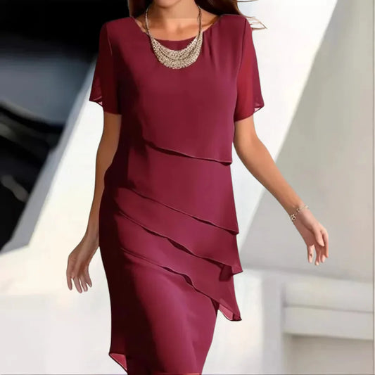 Elena - Women's Summer Midi Dress in Airy Chiffon with Layered Design-1
