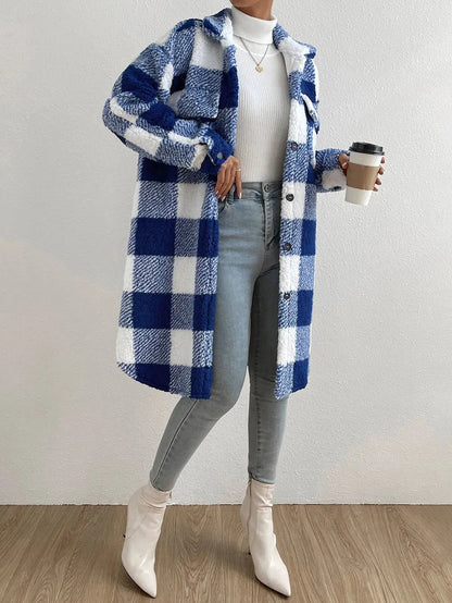 Elena | Cozy Stylish Long Plaid Teddy Fleece Winter Coat for Women 2