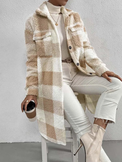 Elena | Cozy Stylish Long Plaid Teddy Fleece Winter Coat for Women 3
