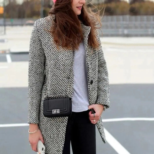 Elena | Elegant Tailored Houndstooth Wool Winter Coat for Women 0