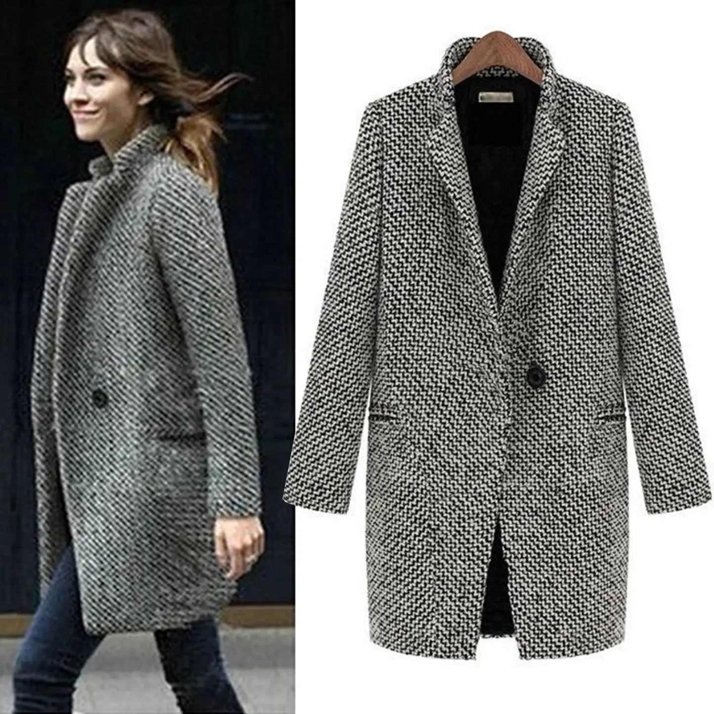 Elena | Elegant Tailored Houndstooth Wool Winter Coat for Women 1