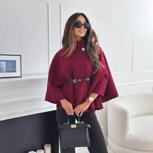 Elena | Stylish Elegant Cape Coat with High Neck for Women 0