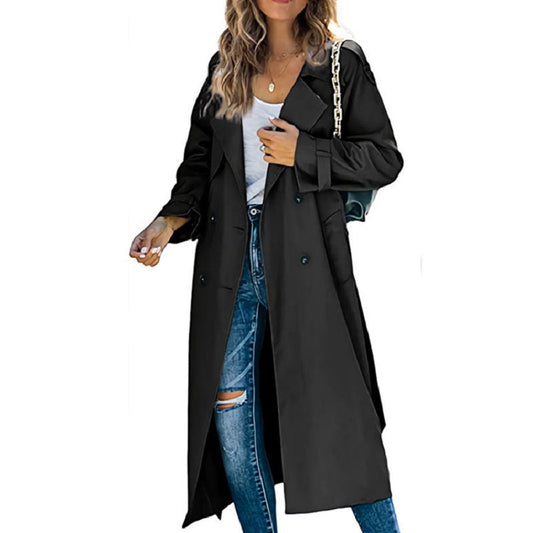 Elena | Stylish Tailored Long Trench Coat with Belted Cuffs for Women 0