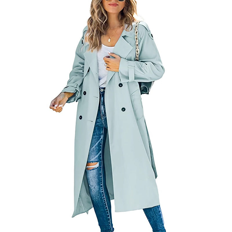 Elena | Stylish Tailored Long Trench Coat with Belted Cuffs for Women 1