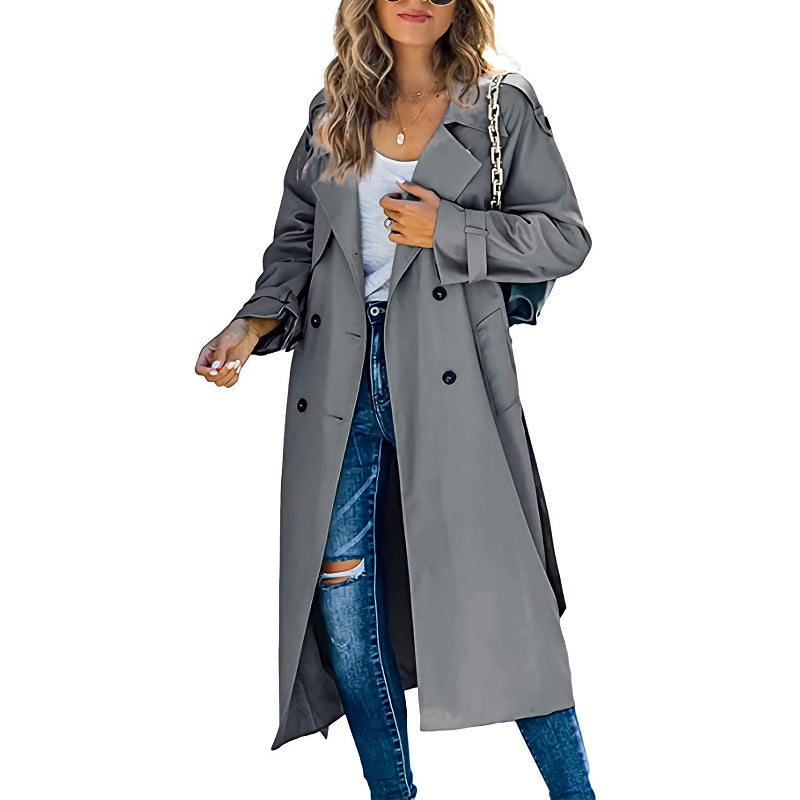 Elena | Stylish Tailored Long Trench Coat with Belted Cuffs for Women 2