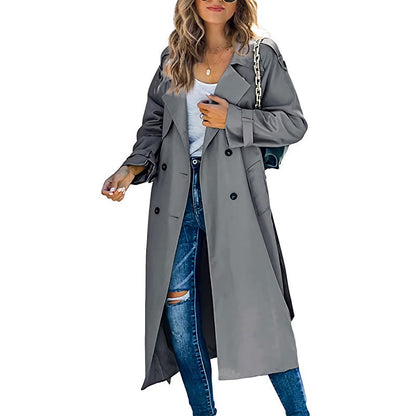 Elena | Stylish Tailored Long Trench Coat with Belted Cuffs for Women 2