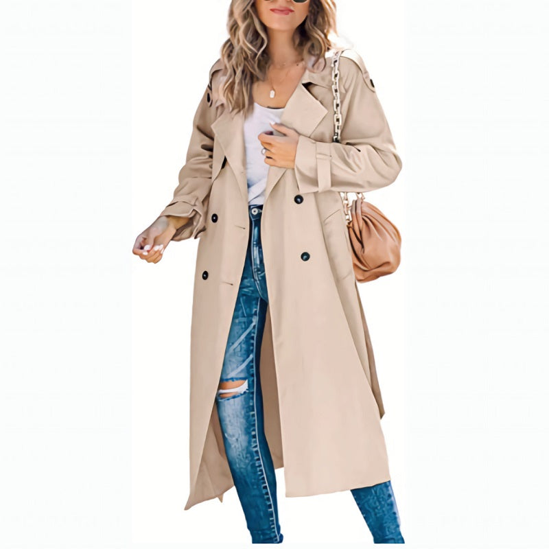 Elena | Stylish Tailored Long Trench Coat with Belted Cuffs for Women 3