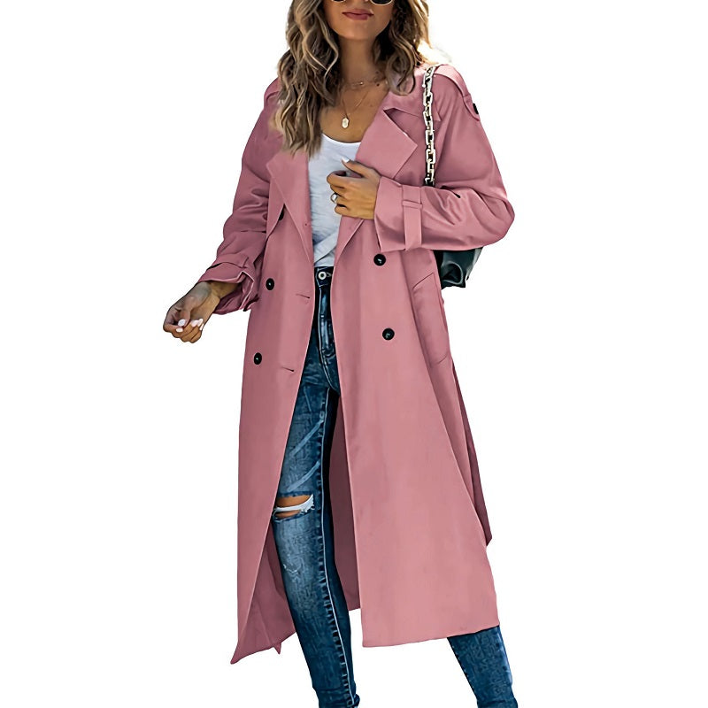 Elena | Stylish Tailored Long Trench Coat with Belted Cuffs for Women 4