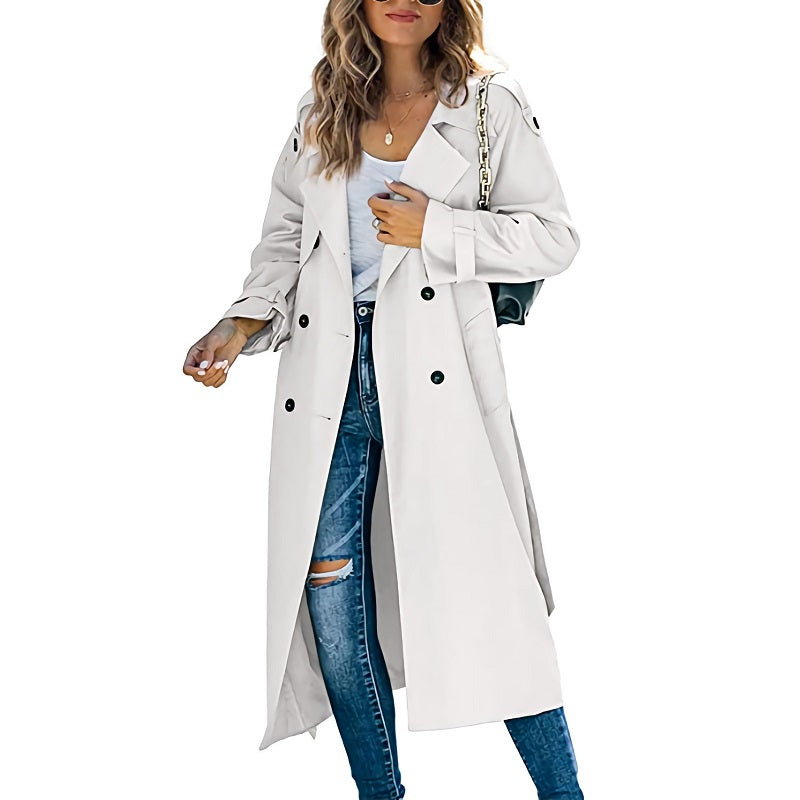 Elena | Stylish Tailored Long Trench Coat with Belted Cuffs for Women 5