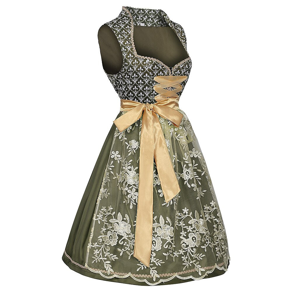 Embroidered dirndl dress in green – Oktoberfest | Elegant traditional dress with apron 2
