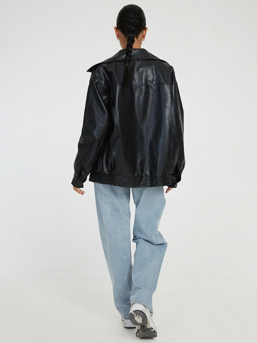 Emily | Stylish Oversized Leather Bomber Jacket Women 3