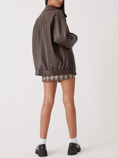 Emily | Stylish Oversized Leather Bomber Jacket Women 5
