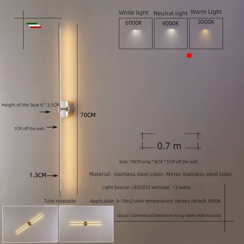 FlexWall - Regulowana Lampa Ścienna na Pręcie