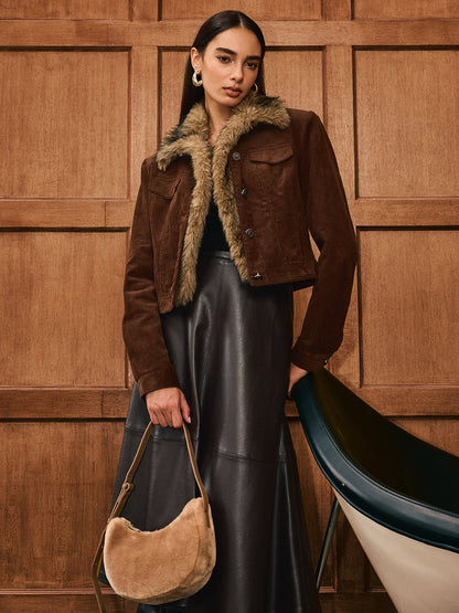 Faux Fur Collar Corduroy Jacket 4