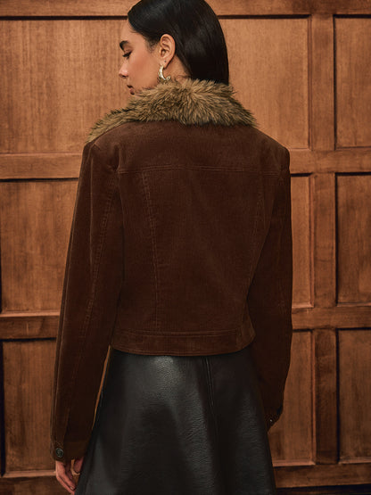 Faux Fur Collar Corduroy Jacket 5