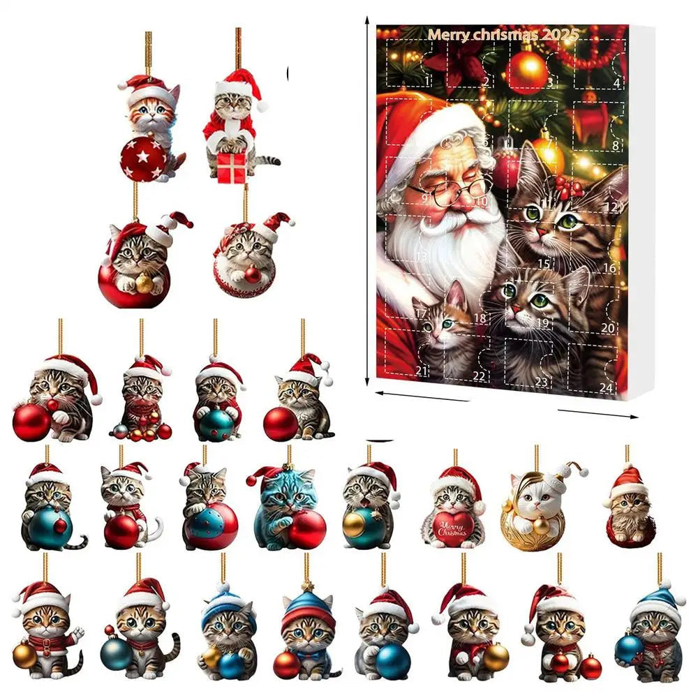 FelineFest | Charming Durable Acrylic Cat-Shaped Christmas Ornaments Set 0