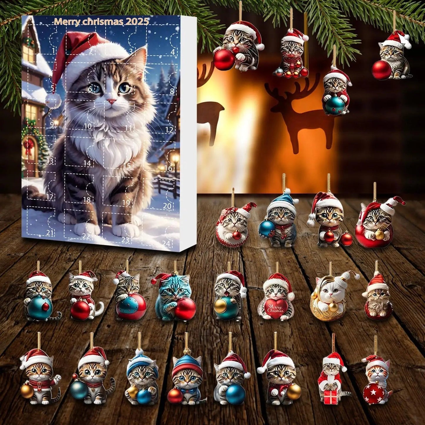 FelineFest | Charming Durable Acrylic Cat-Shaped Christmas Ornaments Set 1