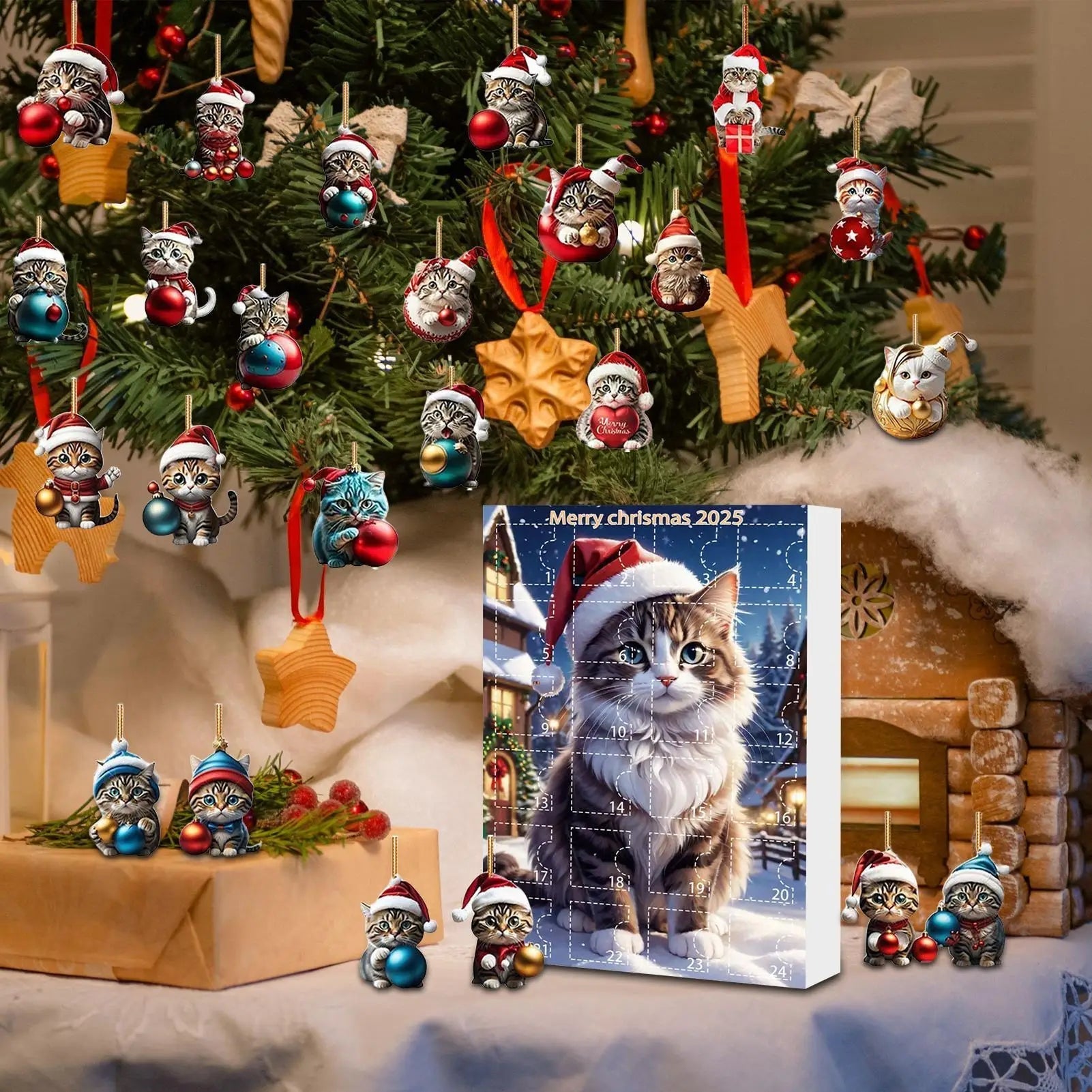 FelineFest | Charming Durable Acrylic Cat-Shaped Christmas Ornaments Set 5