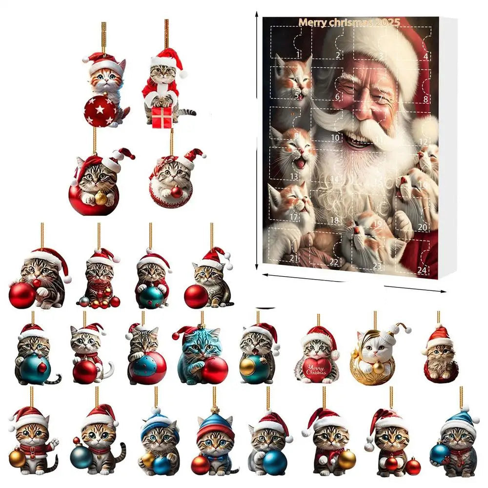 FelineFest | Charming Durable Acrylic Cat-Shaped Christmas Ornaments Set 7