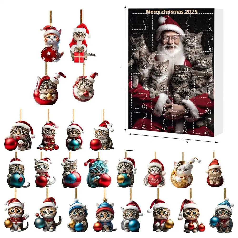 FelineFest | Charming Durable Acrylic Cat-Shaped Christmas Ornaments Set 9