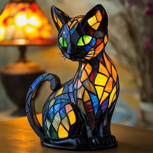 FelineGlow | Charming Artistic Stained Glass Table Lamp for Bedroom or Living Room 0