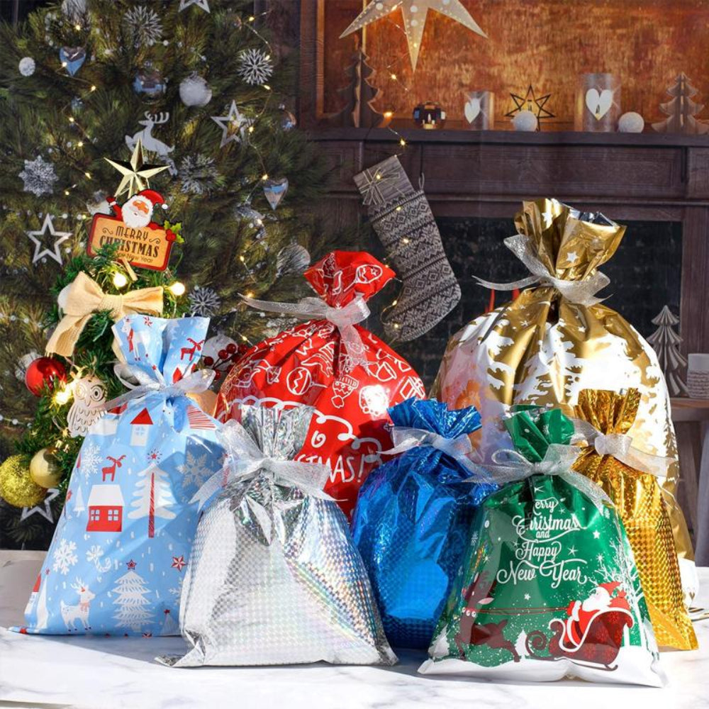 FestiWrap | Vibrant Reusable Foil Christmas Gift Bags Set for Easy Wrapping 3