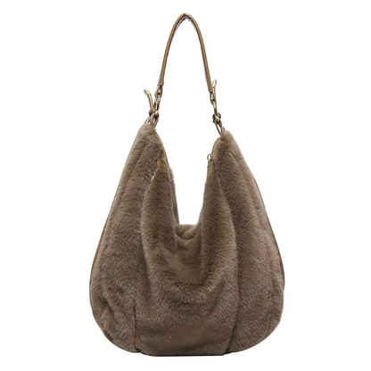 Fluffy Casual Shoulder Bag for Women with Zipper Closure – Cozy Winter Accessory 2