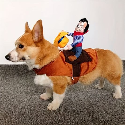 Funny Rider Dog Halloween Costume | Plush Saddle Outfit 0