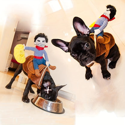 Funny Rider Dog Halloween Costume | Plush Saddle Outfit 2