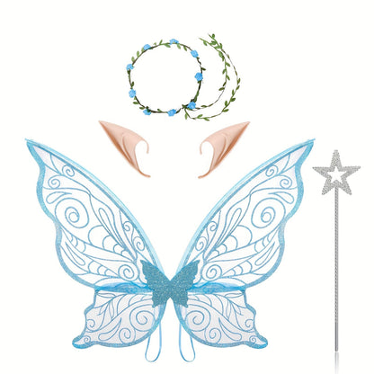 Girls Magical Halloween Fairy Costume Set | Wings Wand Ears 10