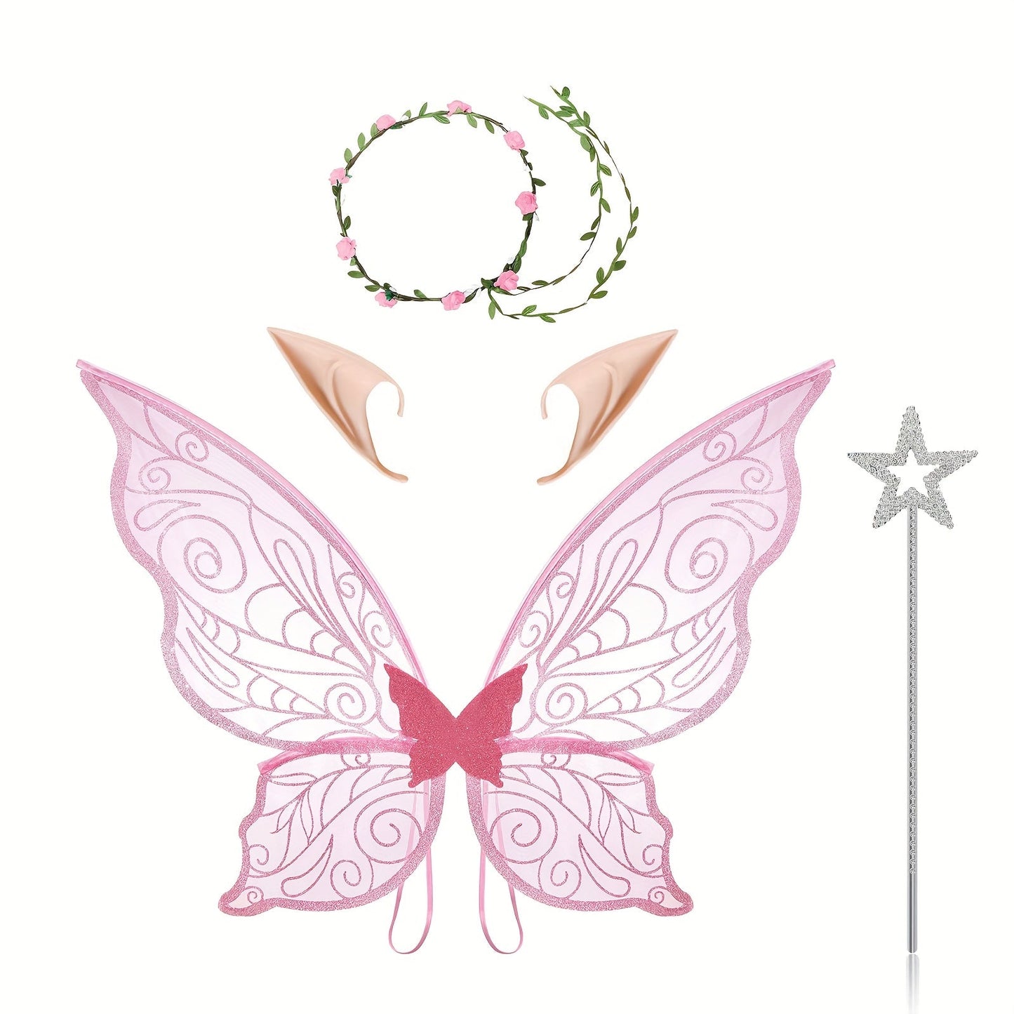 Girls Magical Halloween Fairy Costume Set | Wings Wand Ears 12