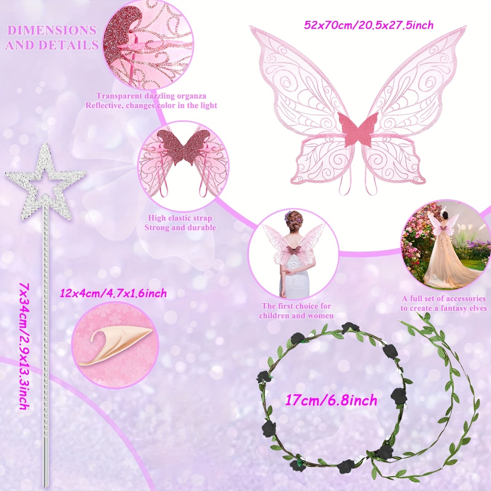 Girls Magical Halloween Fairy Costume Set | Wings Wand Ears 7