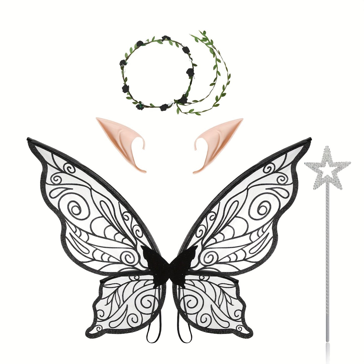Girls Magical Halloween Fairy Costume Set | Wings Wand Ears 9